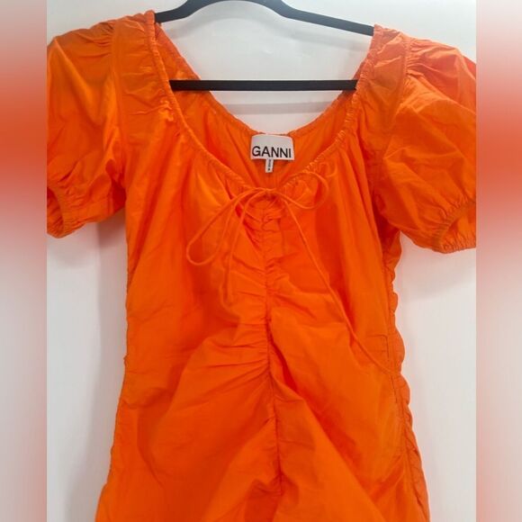 GANNI Orange Puff Sleeve Minidress - Picture 5 of 9